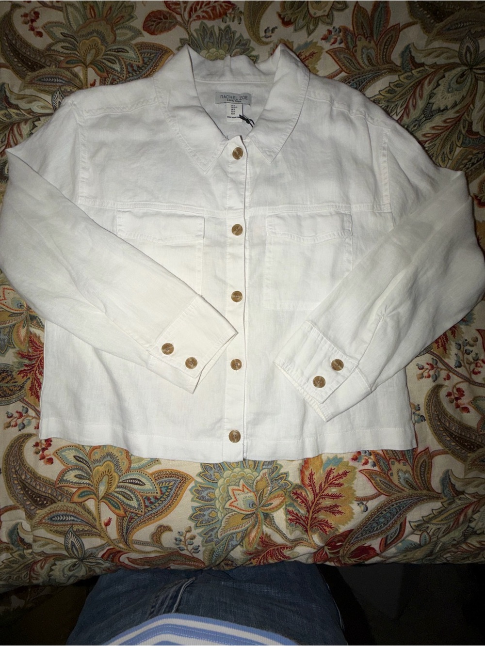 NWT Rachel Zoe White Button-Front Linen Jacket | White | Size Large